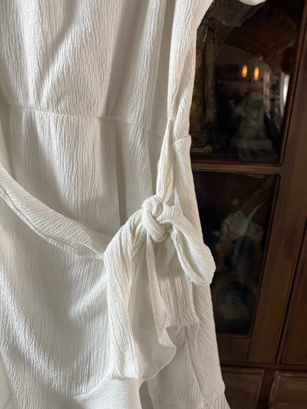 Trixxi White Puff Sleeve Ruffle Wrap-Style Mini Dress - Picture 5 of 6